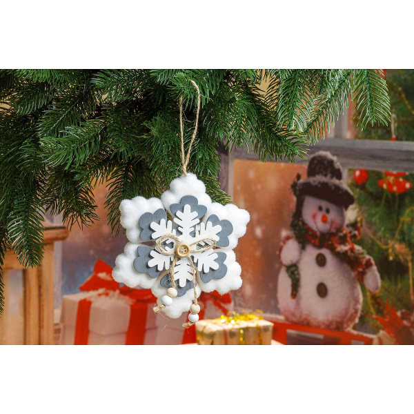 Подвеска Х2248 Снежинка 13см белая, пушистая с бусинами