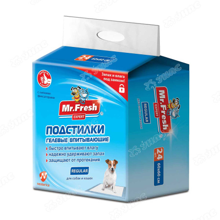 МистерФрэш ЭКСПЕРТ Подстилки гелевые впитывающие для собак и кошек Regular 60*60 24 шт. F502 x8