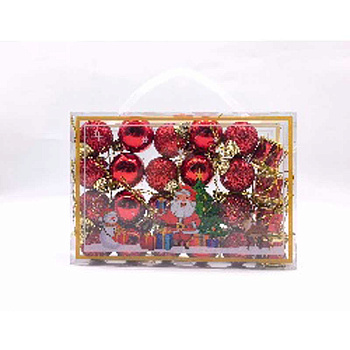 Набор елочных украшений JT25-AL089 3см 24шт Шары красный(12шт блестящие, 8шт глянцевые, 4шт барабан) (300)