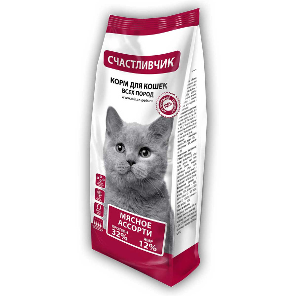 Счастливчик Корм для кошек 5 кг Мясное ассорти 5318
