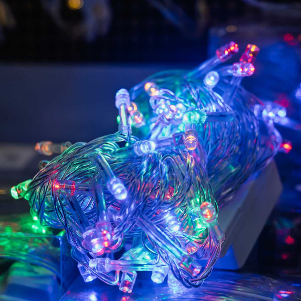 Гирлянда LED LLN-05 50ламп ЦВЕТНАЯ прозрачный провод 5м НА БАТАРЕЙКАХ (в комплект не входит)