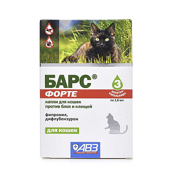Барс Форте Капли от блох и клещей для кошек 3 дозы АВ1153/АВ713 x10/100