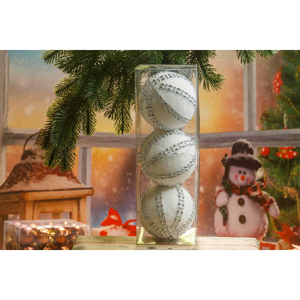 Набор елочных шаров  ЛЕНТА СЕРЕБРО  3шт, D-8см