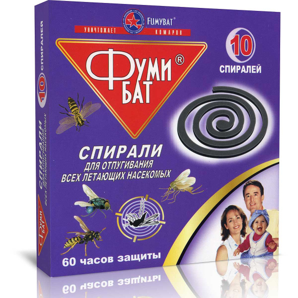 А/комар СПИРАЛИ ФУМИБАТ 60 часов черные 10шт х60