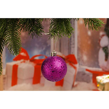Шар Т515-6 6шт 6см (с пайетками) Фиолетовый (140)