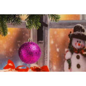 Шар Т515-8 6шт 8см (с пайетками) Фиолетовый