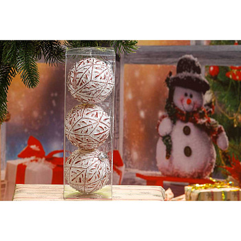 Набор елочных шаров  ВЕТКА СНЕЖНАЯ   3шт, D-8см