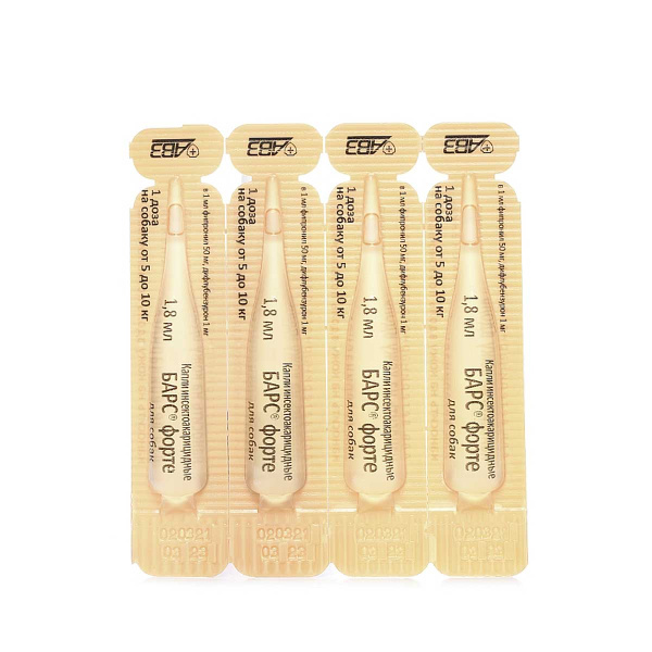 Барс Форте Капли от блох и клещей для собак 4 дозы АВ711 x10/100