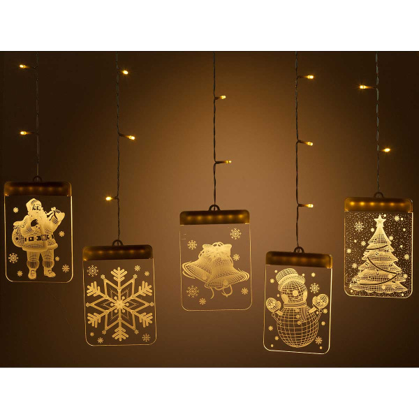 Гирлянда штора LLN-03 2*0,65-0,75м 5нитей, насадка панно-3D ТЕПЛЫЙ БЕЛЫЙ