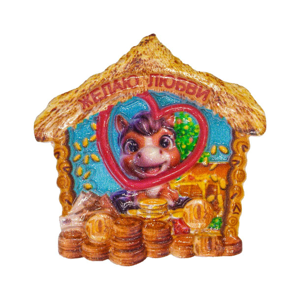 Магнит 25324 Лошадка с пожеланием и монетками 5,5*5 см (ЦЕНА ЗА 24ШТ)