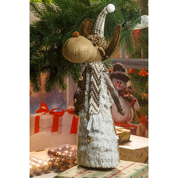 Фигура новогодняя интерьерная SYY108A Лось 45см с елкой, в пушистой шубе. бело-коричневый