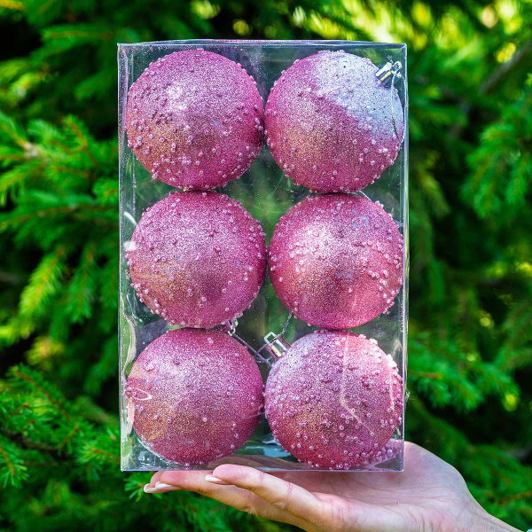 Шар с бисером JY8800624S150-4 6 шт 8 см Розовый (64)