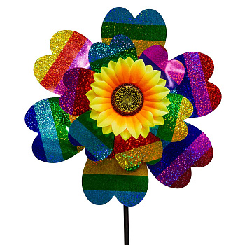 Ветряк D-21-33см двойной разноцв.полоски радуга лепестки NA2673