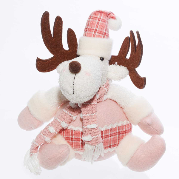 Фигура новогодняя интерьерная Н21265В Лось 25см. Розовый. Сидячий