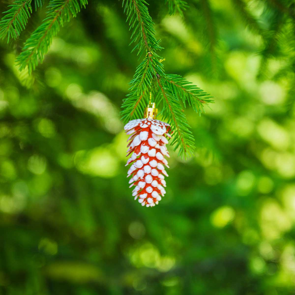 Шар 9DC5-H32B-1 5шт 9см "Шишка" красная с белой каймой (288)