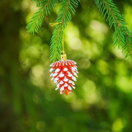 Шар 6DC6-H32-1 6шт 6см "Шишка" красная с белой каймой (360)