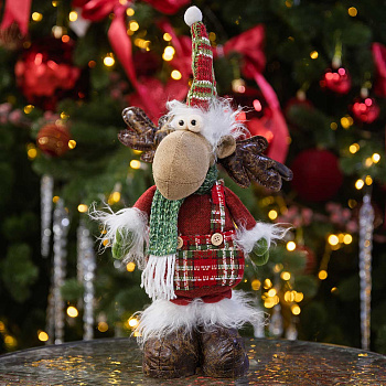 Фигура новогодняя AKK014C Лось 30-40см телескопические ноги, бело-зеленый