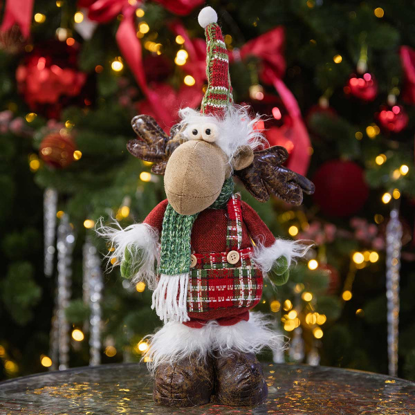 Фигура новогодняя AKK014C Лось 30-40см телескопические ноги, бело-зеленый