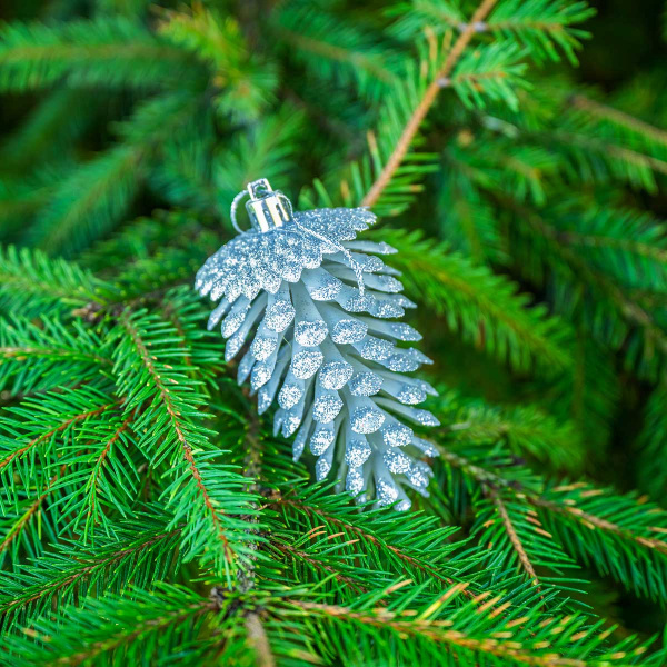 Шар 12ED3-3H-3 3шт 12см ("Шишка" серебряная с блестящей каймой) (200)