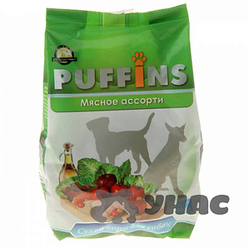 Пуффинс сухой для собак 500 г Мясное ассорти