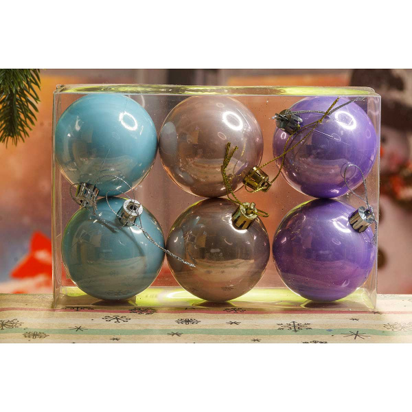 Шар Р48 6шт 6см (Жемчуг) микс голубой/бежевый/сиреневый (120)