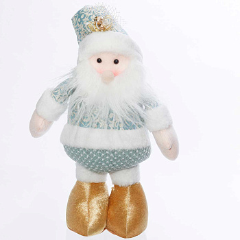 Фигура новогодняя интерьерная Н22263А Дед мороз с телескопическими ногами 40-60см,светло-зеленый, в парчовой рубахе, в золотых ботинках. в колпаке с бубенцом