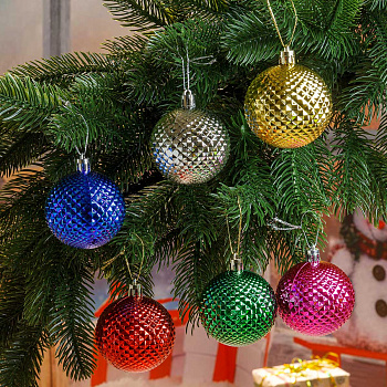 Шар Т101 6шт 6см(фактур.шипы) микс (120)