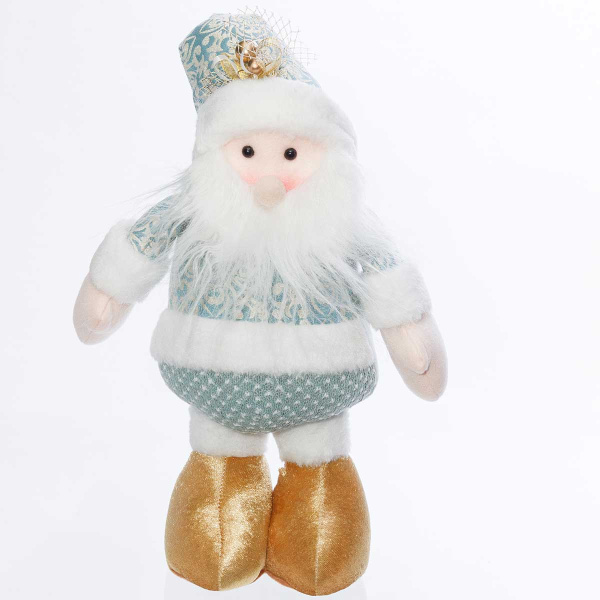 Фигура новогодняя интерьерная Н22263А Дед мороз с телескопическими ногами 40-60см,светло-зеленый, в парчовой рубахе, в золотых ботинках. в колпаке с бубенцом