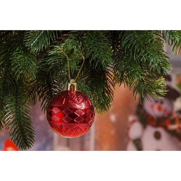 Шар Р31-3 6шт 6см (фактур.лист,ромб)красный(140)