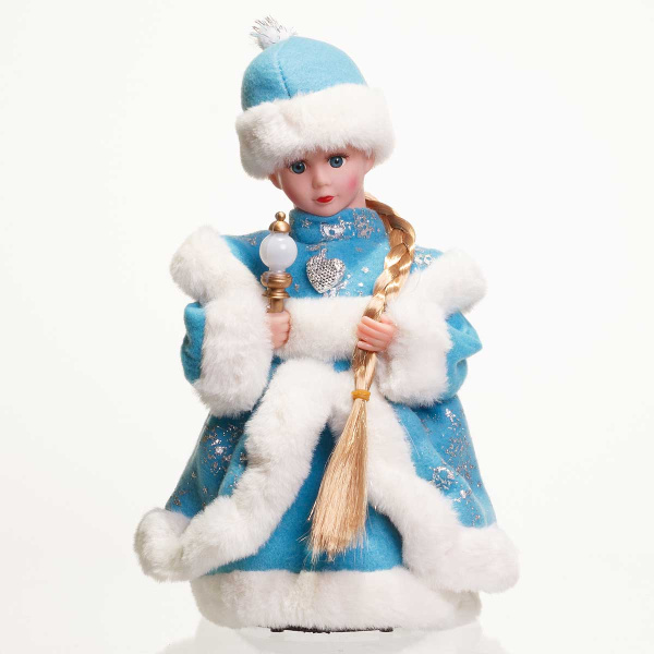 Снегурочка 30см СК-45 голубая шуба.С фонарем` музык (48)