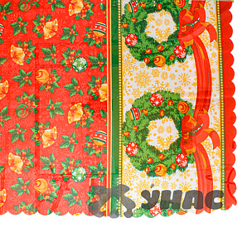 Скатерть новог.СК-05 150*150см красн.рис.колок/шары/кайма венок  х150