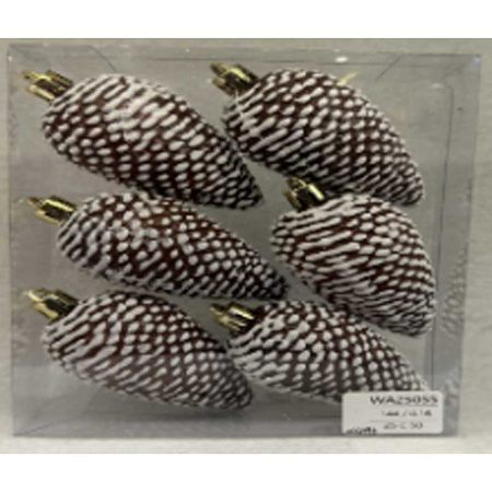 Шар WA25055 6 шт 10 см Шишка шоколад с инеем (144)