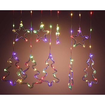 Гирлянда дождь LLN-35-6 длина 3м СВЕТ ЦВЕТНОЙ, 9насадок 4звезды-10см, 5елок-15см. Длина вниз-55-80см (60)