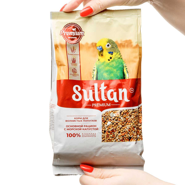 Султан П для волнистых попугаев 500г Основной рацион Морская капуста 6261x18