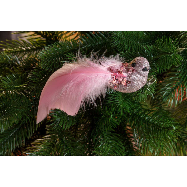 Прищепка на елку A1406PK 3шт 12см Птичка розовая