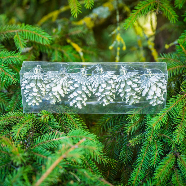 Шар 6DC6-H32-3 6шт 6см "Шишка" белая с белой каймой (360)