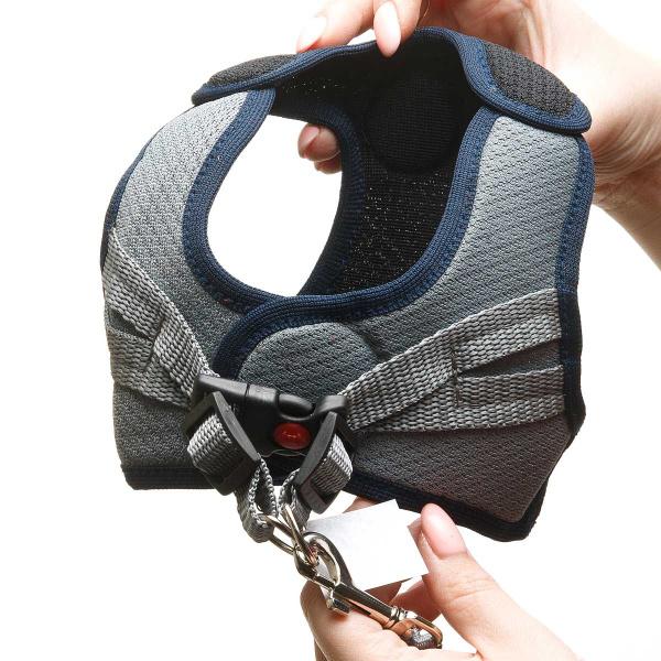 Шлейка-жилетка+поводок сетка трехслойная на липучке Большая