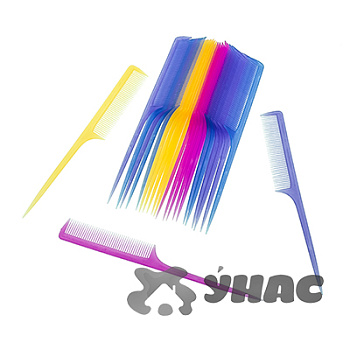 Расческа NA672 (цена за 20шт) пластиковая, цветная микс, "хвостик", 21,5см (160/250) 