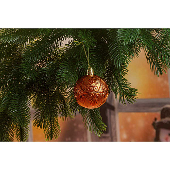 Шар Р32-5 6шт 6см (фактур.цветок,вензель)Медный(140)