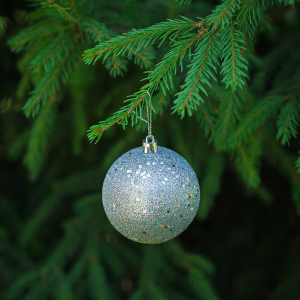 Шар с пайетками JY-03-8 4 шт 8 см  Серебро