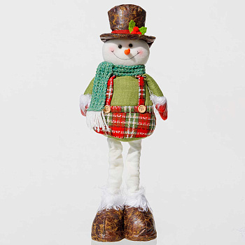 Фигура новогодняя AKK012B Снеговик 37-65см телескопические ноги, белый с зеленым