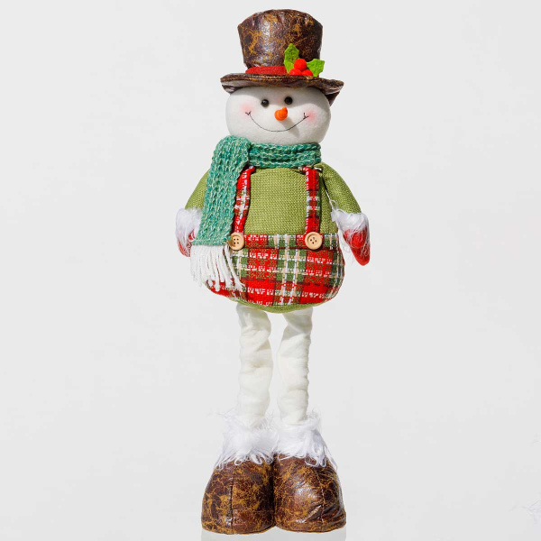 Фигура новогодняя AKK012B Снеговик 37-65см телескопические ноги, белый с зеленым