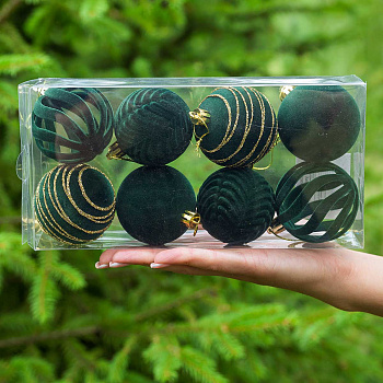 Набор елочных украшений 6R-DKC8/H1-8 6 см 8 шт Шары Бархат изумруд