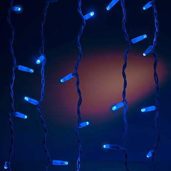 Гирлянда д/улицы штора LLC-20-7 200л 2*2м СИНИЙ с эффектом мерцания холод.белый. Белый провод