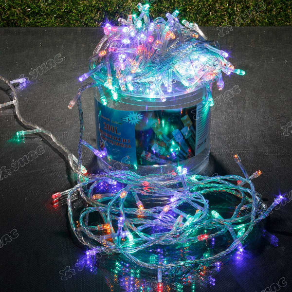 Гирлянда LED L-5-6 200 ламп прозрачный провод соединение цветной