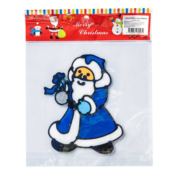 Наклейка на стекло А108 Дед Мороз в синей шубе 20*20см (12)