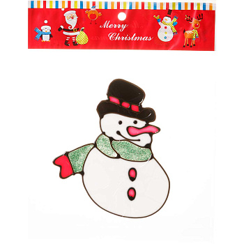 Наклейка на стекло Т410 15 см Снеговик в шляпе