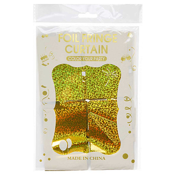 Занавес 9222-23-1 из фольги "Прямоугольник" 1*1,8м Золотой  (600)