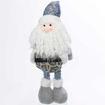 Фигура новогодняя интерьерная Н21176А Дед Мороз с телескопическими ногами 45-65см, синий, в сюртуке, в колпаке, в серых ботинках