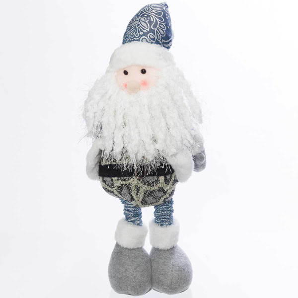 Фигура новогодняя интерьерная Н21176А Дед Мороз с телескопическими ногами 45-65см, синий, в сюртуке, в колпаке, в серых ботинках